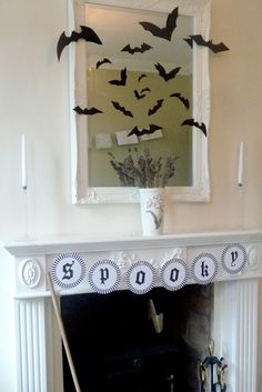 halloween fireplace decoration bats and bunting