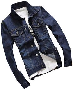 uxcell Men Contrast Color Full Lined Front Zip Light Weight Thin Denim Jacket