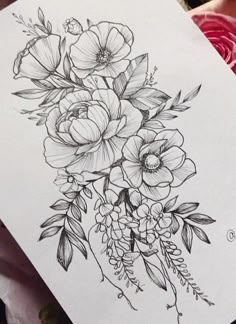 Floral Tatoo Flowers, Flower Tattoo Drawings, Flower Tattoo Designs, Drawing Flowers, Poppies Tattoo, Painting Flowers, Lilies Tattoo, Tattoo Roses