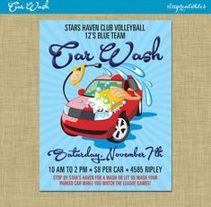 car wash flyer fundraiser church school community sports team booster club poster invitation event ticket car washing water by sfmprintables on etsy