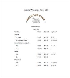wholesale price list templates lists to add to get an attractive products price list template