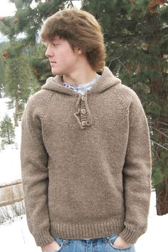 Mens Knitted Jumper Sweater Hoody Hooded Grey Knit