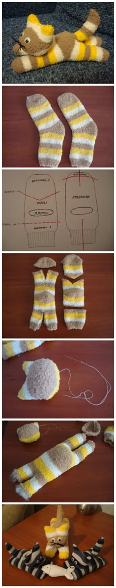 gato hecho con calcetines Sew Ins, Cat Socks, Sock Toys, Sock Dolls, Sock Doll, Sock Crafts