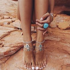 Retro Fashion Ethnic Turquoise Beads Anklet Tassel Foot Chain Ankle Bracelet AF
