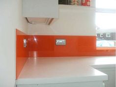 White Kitchen Orange Splashback orders please – this café-style kitchen features a bronze-tinted White Kitchen Orange Splashback orders please – this café-style kitchen features a bronze-tinted