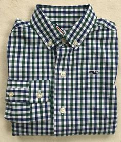 VINEYARD VINES Boys Higgins Beach Gingham Whale Shirt Button Down NWT LARGE XL