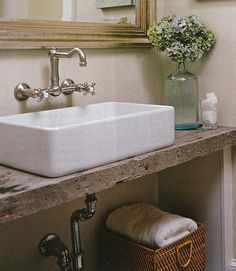 Bathroom Vanity Was Made From Railway Sleepers The Checkered I Love This Bench Can T Tell If It S An Old Sleeper Or Fab Concrete Meant To Look Like Wood