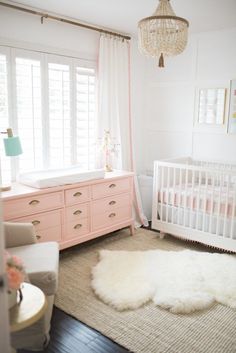 Perfect nursery for a baby girl. Love the drapes! Girls Nursery Bright, Pink Nursery, Modern Nursery