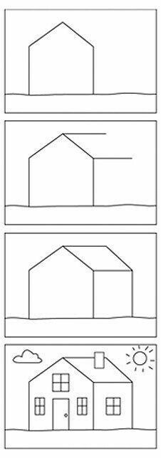 Step by step house drawing…try it! | House drawing, Kids s and House