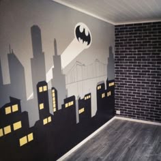 How To Make A Batman Themed Bedroom Room And Bedrooms Bedroom With Gotham City Mural And Brick Wallpaper For The Batman Fan