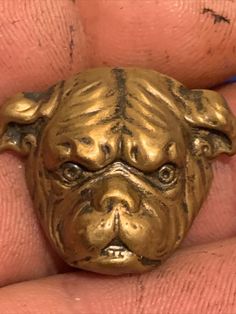 Vintage Black Round Button with Carved Dog\u2019s Head