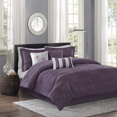 7 Piece Comforter Set Draped Faux Silk Dupioni Oversized//Overfilled King Size