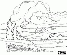 Landscape With Mountains In The Background A Spectacular Cloudy Sky Coloring Page