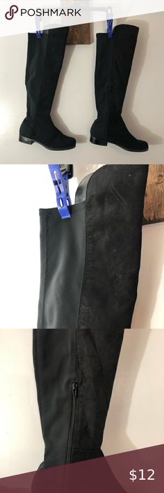 Slim Heel Zipper On Knee High Pointed Top Suede Platform Boots #Jaclyn