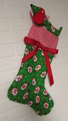 Personalized Glitter Name Dachshund Burlap Christmas Stocking