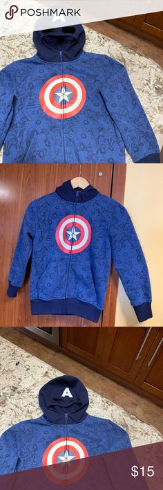 Captain America Blue Infant//Toddler Boys Hoodie Sweatshirt with Eye Mask! NWT