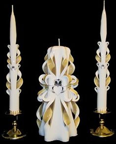 White /& Red GORGEOUS CARVED Wedding Unity Candle SET SALE!