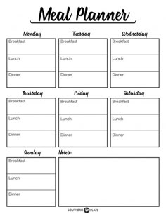 free printable weekly meal