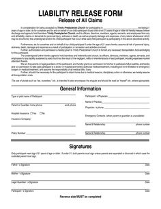 liability release forms template