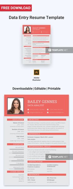 80 Best Resume Templates Designs 2019 Images Business Free Data Entry Resume Template Design Templates Layout