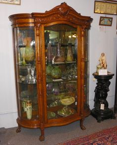 234 Best Vintage Or Antique Curios China Display Cabinets Images Antique Curio Cabinet Curved Gl Click On Pictures To Enlarge Then Back