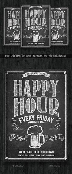 25 retro vintage psd flyer templates happy hour chalkboards and chalk happy hour flyers