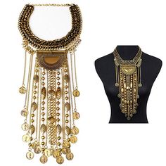 Mozhuo Women Beaded Chunky Collar Statement Bib Necklace Long Tassel Pendant Choker Chain Boho Handmade African Novelty Jewelry