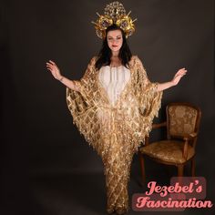 Art Nouveau Bat Wing Wrap Cover Dressing Gown Red Velvet Cocooon Burlesque Costume Drag Queen Gold Peacock Dance Deco Costume Plus Size