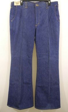 1970s Fabulous Wrangler Mens Denim Blue Jean Flare Trousers Waist 36