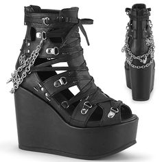 Demonia 5/" Wedge Platform Vegan Ventilator Strap Cyber Sneaker Boots Shoes 6-11