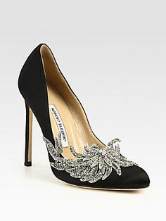 manolo blahnik swan embellished satin pump