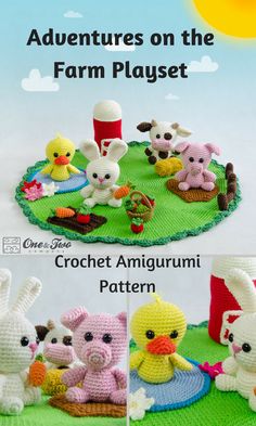 This Adventures on the Farm Playset is a set of <em>амигуруми зайчонок крючком - описание, схемы+фото</em> crocheted amigurumi dolls and props that will allow your child to let their imagination run free. You can create your own Adventures on the Farm Playset with this downloadable pattern. #crochet #amigurumi #ad #farm #pig # rabbit #diuck #cow #crochetdoll #amigurumidoll #amigurumipattern #instantdownload
