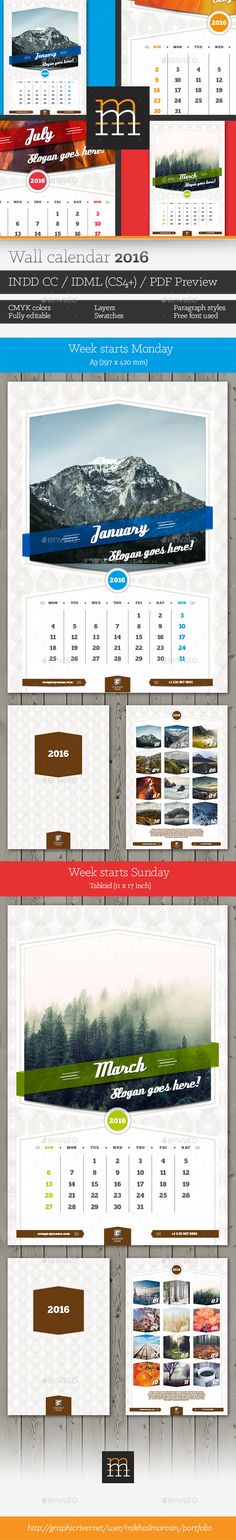 Wall Calendar 2017 Calendar 2017, Template and Walls - indesign calendar template Wall Calendar 2017 Calendar 2017, Template and Walls - indesign calendar template