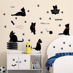 home decals kit lovely playing cats animals wall stickers kids room decoration