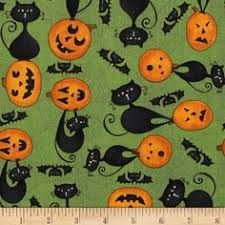 Yard Halloween Fabric Night Silhouette Pumpkin Black Cat Crossing Maywood