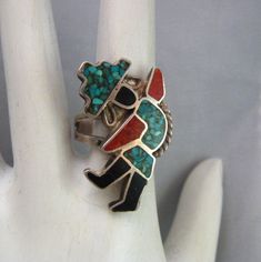 Vintage Zuni Hoop Clip On Earrings Vintage 1950s 1960s Mother of Pearl Black Onyx Turquoise+Coral on 925 Sterling Silver 1950s 1960s