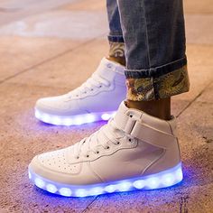 Adams Boy Girl High Top USB Charging American Flag Vamp LED Glowing Shoes Flashing Sneakers