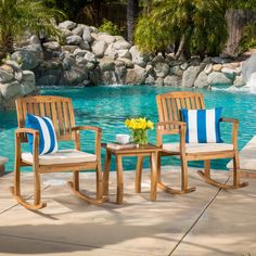 Shop Lucca Outdoor Acacia Wood 3-piece Rocking Chair Set with Cushion by Christopher Knight Home - Free Shipping Today - Overstock - 12075230