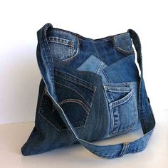 319 Best Bags Denim Images On Pinterest Old Jeans Bag And Shoulder Purse Recycled Denim Bag Upcycled Jean Handbag Eco Frindly Hobo School Blue