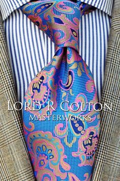$75 New Lord R Colton Masterworks Pocket Square Charleston Gold Blue Silk