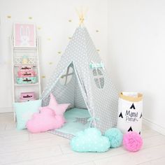 Spielzelt Tipi Nature Colors weiß//pink//türkis//natur