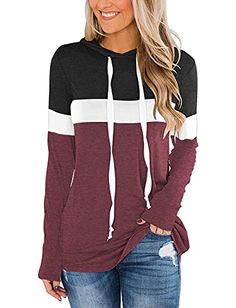 imrusan Women Long Sleeve Crewneck Sweatshirt Color Block Pullover Tops S-2XL