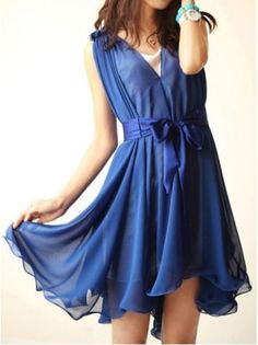Sapphire Blue Irregular Hem Print Dress