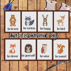 3 Woodland Animals Cards Owl Squirrel Deer Cross Stitch Card Kit