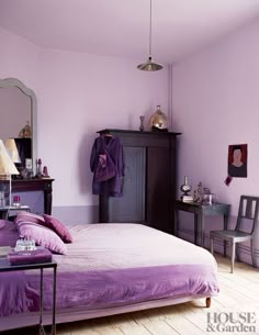 Pin By Georgia Koutroumpila On 1 Pinterest Ultra Violet Bedroom French Country Style Design Ideas With Lavender Wall Paint And Natural Wooden Flooring Featuring Rustic Table Chair Combine