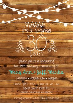 surprise 30th or any anniversary party invitation anniversary