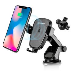 Saienitisi Wireless Car Charger Mount,LED 10W 7.5W Fast Charging Car Mount,Air Vent,360/° Rotation,Fast Charging Windshield Dashboard /& Vent Car Phone Holder,Compatible with X