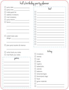 party planning worksheets