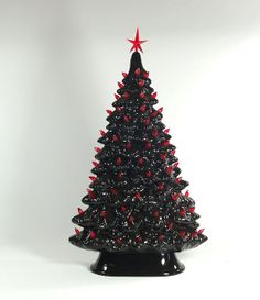 Huge Ceramic Christmas Tree Made To Order Piece 26 Tall Including Black Ceramic Tree With Red Lights