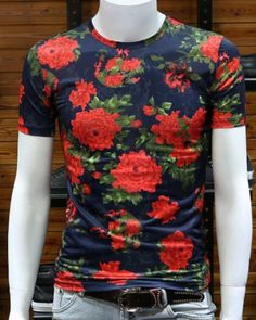 Womens Ladies Jersey Side Flower Roses Embroidery Short Sleeve Pullover T Shirt
